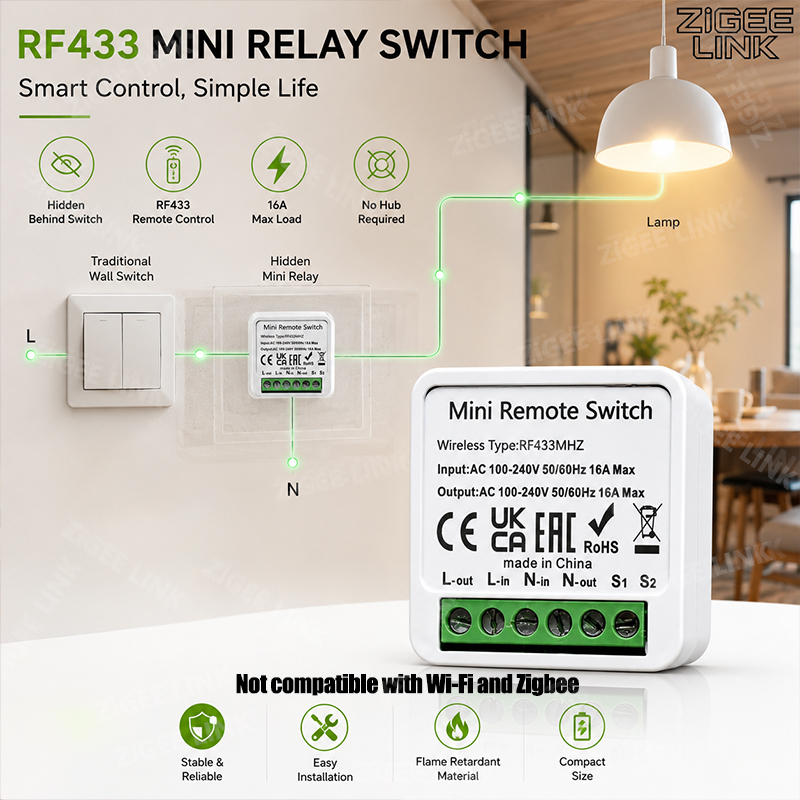 Diy Home Automation System - RF433MHz 16A Mini Smart Relay Receiver